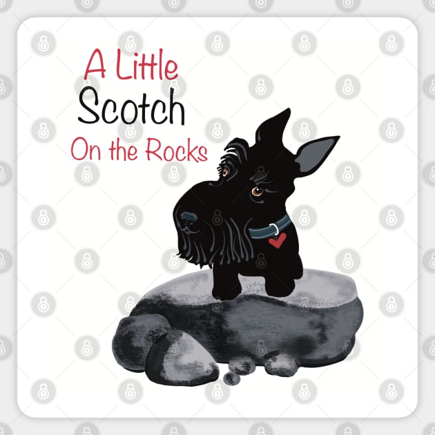 A Little Scotch on the Rocks Scottie Dog Sticker by Janpaints